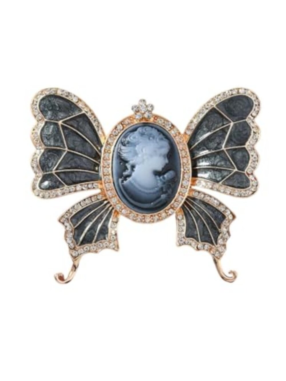 Vintage Butterfly Cameo Brooch Pin for Women Girls Gold Plated Elegant